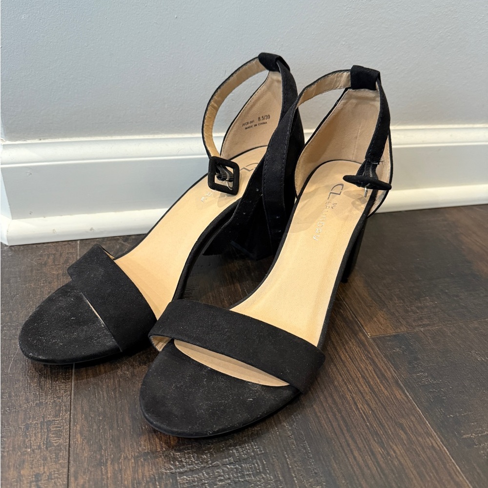 CL by Laundry Black Ankle Strap Heels